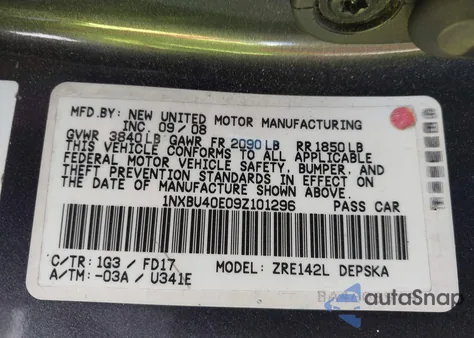 2009 Toyota Corolla S from USA, damaged, VIN 1NXBU40E09Z101296